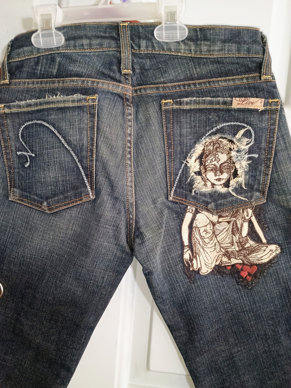 Live Brand Red Heart Embroidered Dark Blue Women’s Jeans